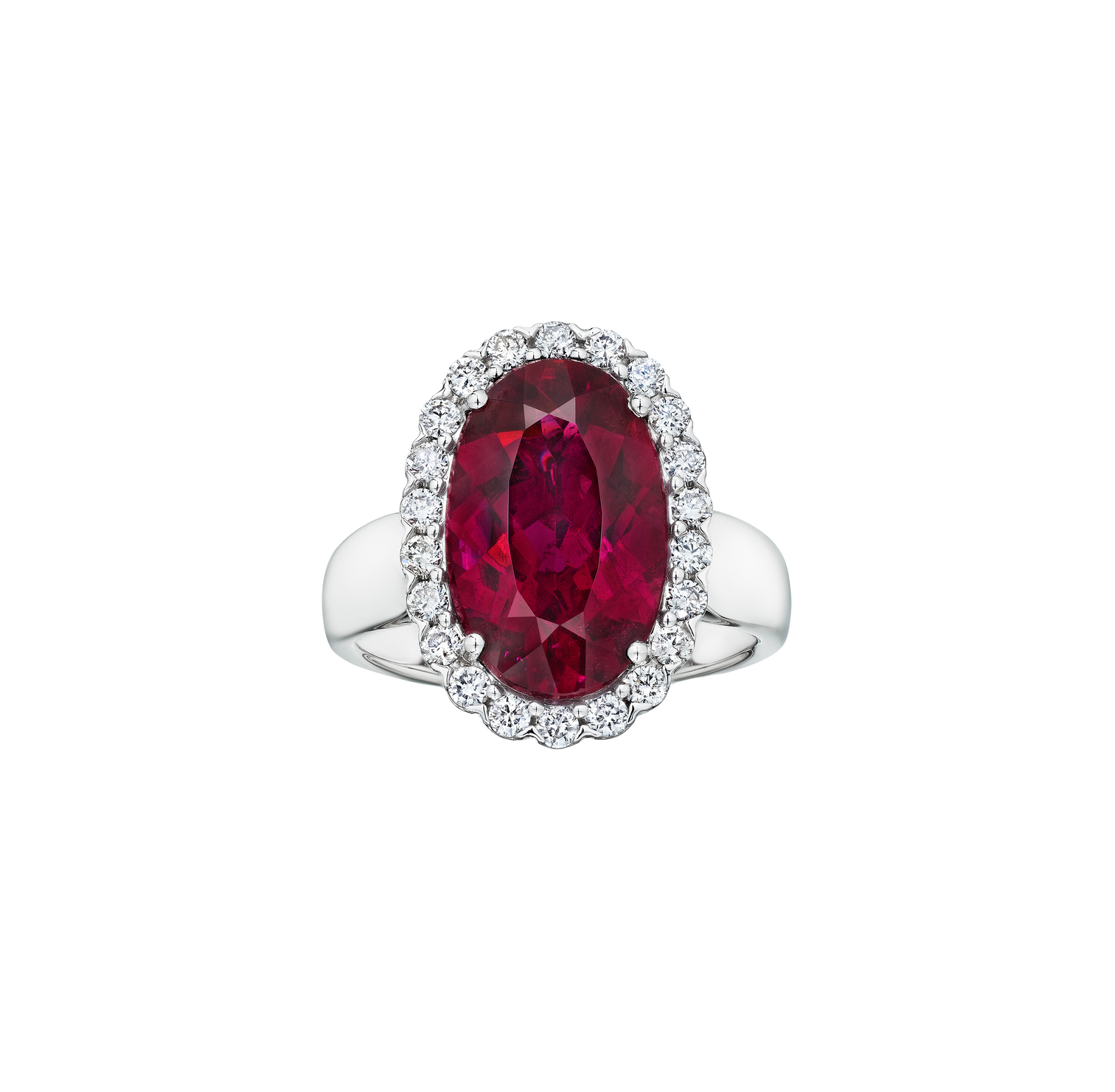 Sabel Collection White Gold Red Tourmaline and Diamond Halo Ring